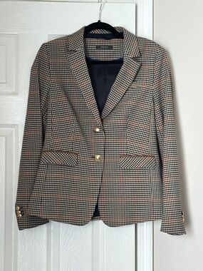 Esprit Checked Houndstooth Brown Black Blazer Equestrian Academia Size 8 Classic